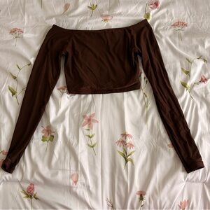 Aerie Smoothez Brown Off-Shoulder Crop Top